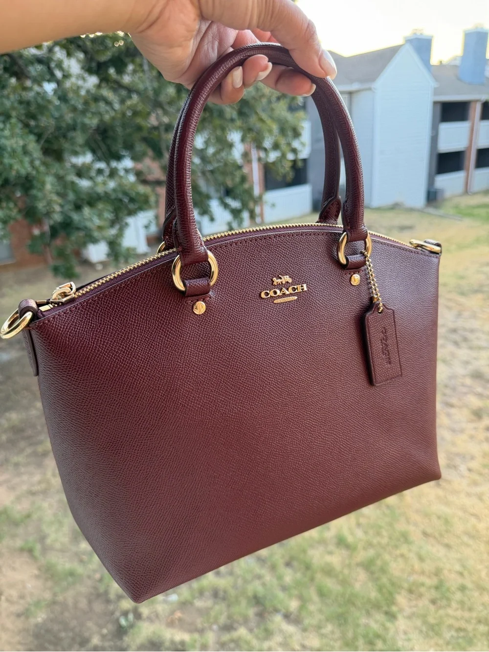 Coach Burgundy Leather Satchel with Gold Hardware